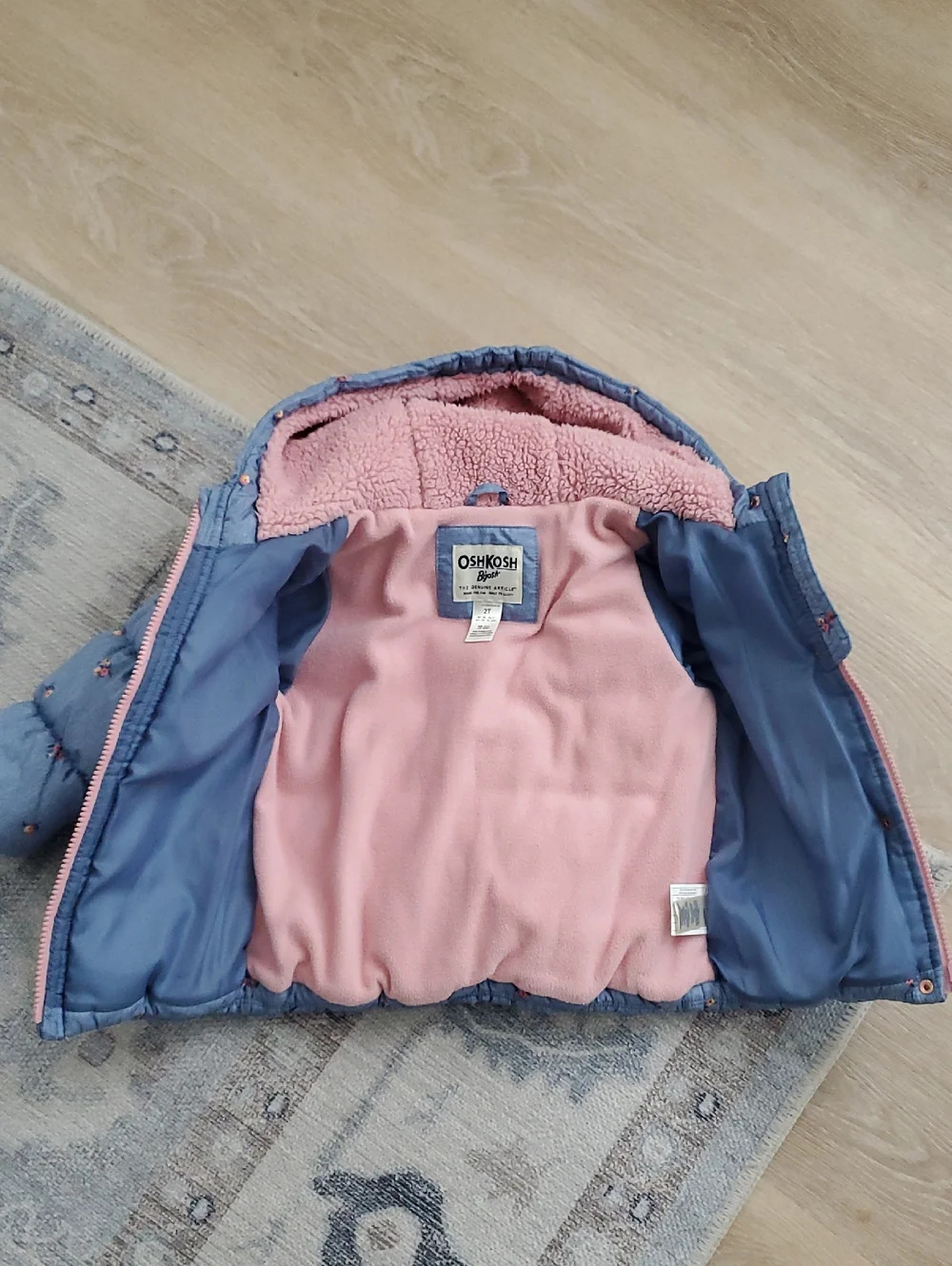 Oshkosh B'gosh Toddler Girls Blue Floral Hooded Winter Jacket Coat Sz2T